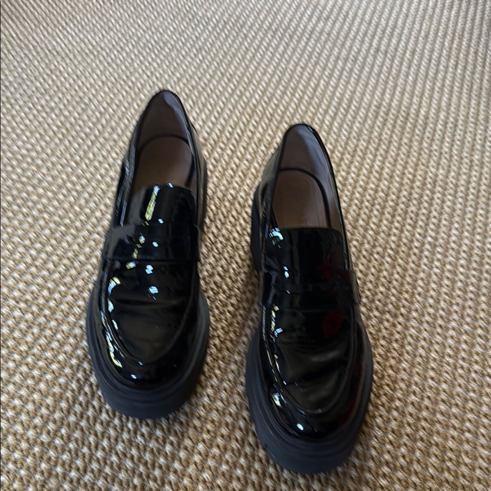 Stuart Weitzman Glossy Black Patent Slip-On Loafers